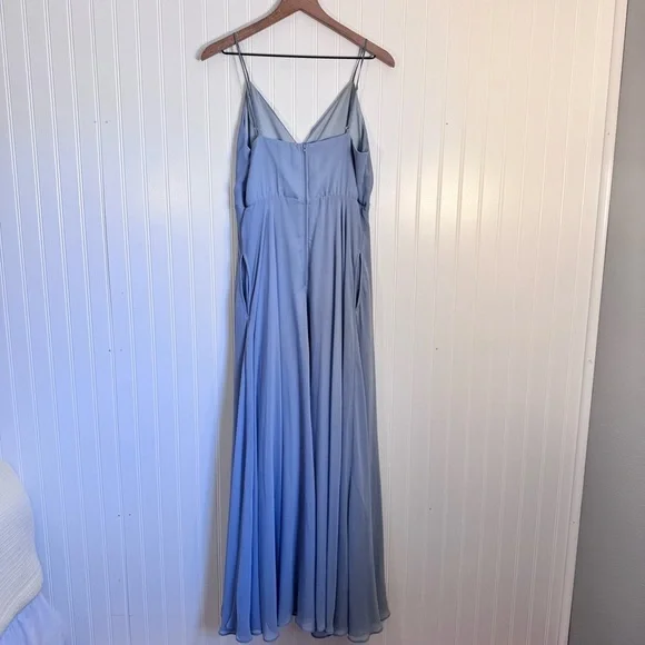 Birdy Grey Kaia Dress Chiffon Dusty Blue Maxi Dress Pockets Women’s Size Medium - Picture 9 of 13